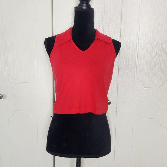 Vintage Y2K Weavers Red Sleeveless Polo Crop Top - Picture 2 of 6